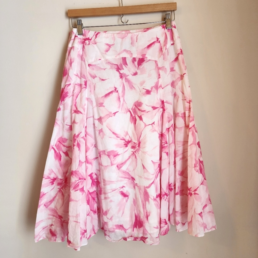 Y2K Pink Floral Flowy Midi Skirt size small